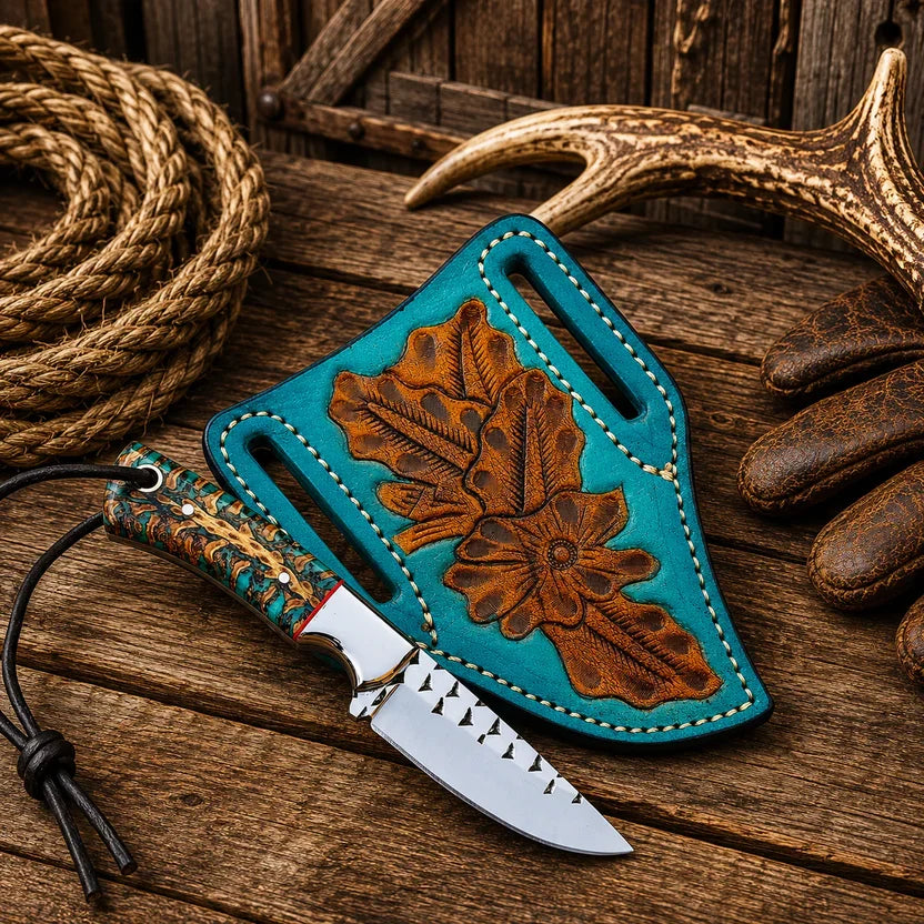 Cowboy Field Knife | Rasp Steel with Pine Cone Handle