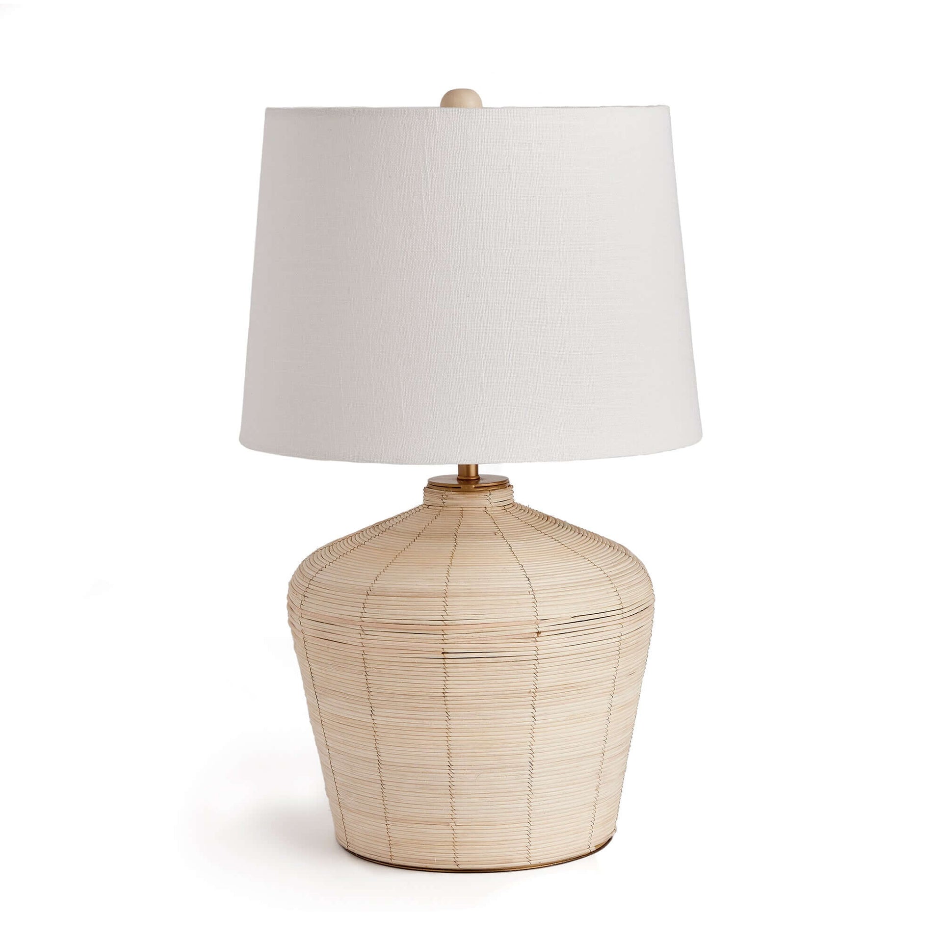 Rattan Table Lamp with Curved Base and White Shade