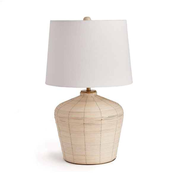 Rattan Table Lamp with Curved Base and White Shade