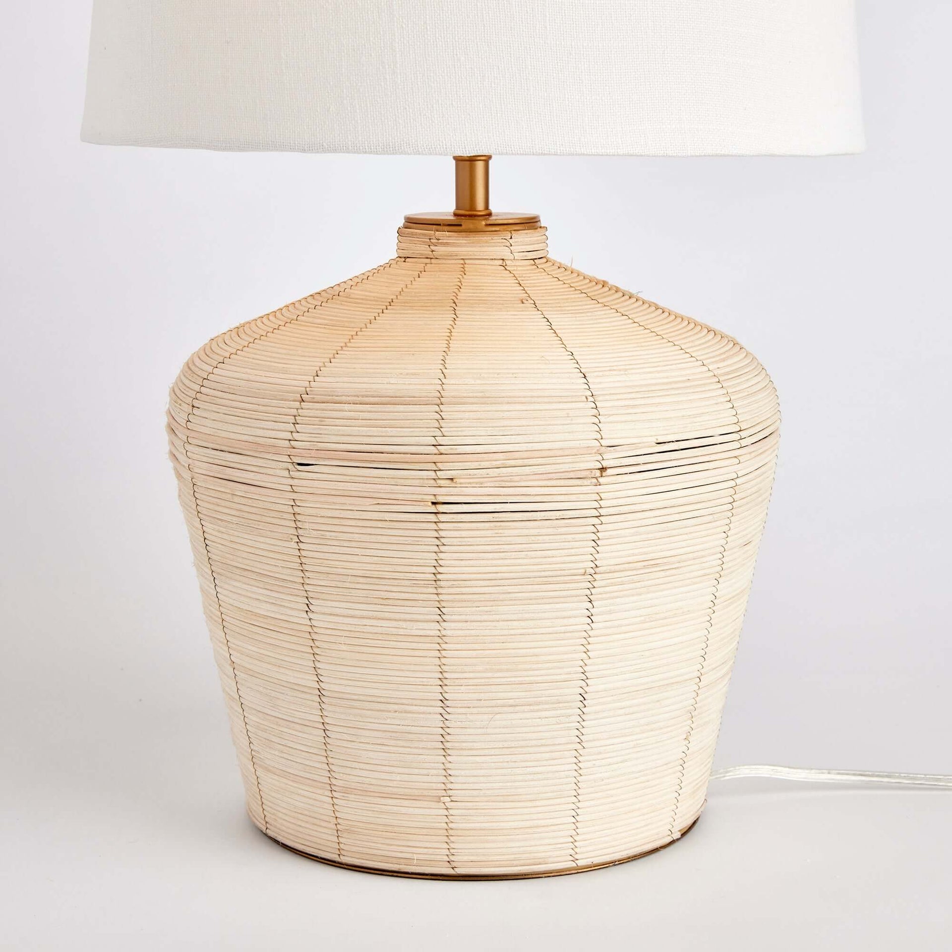 Rattan Table Lamp with Curved Base and White Shade