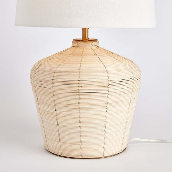 Rattan Table Lamp with Curved Base and White Shade