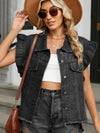 Raw Hem Cap Sleeve Denim Jacket - Black / XL