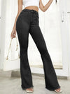 Raw Hem High Waist Flare Jeans - Black / M