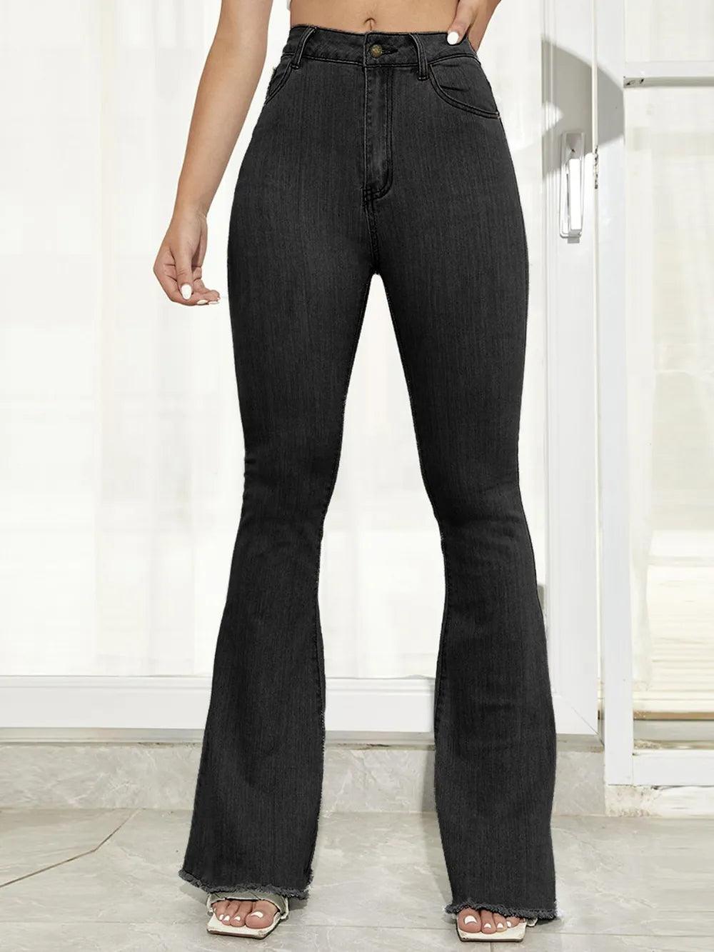 Raw Hem High Waist Flare Jeans