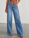 Raw Hem Wide Leg Jeans - Medium / S