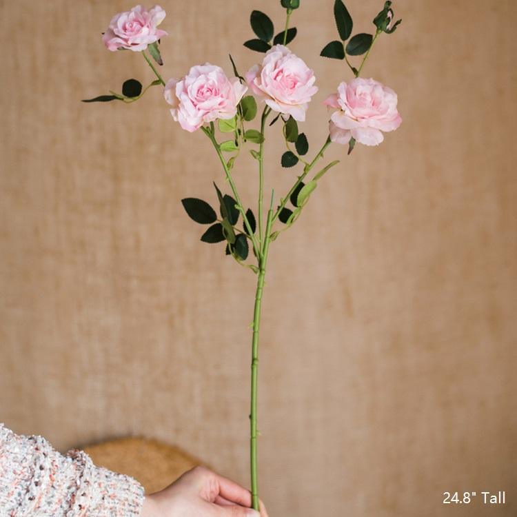 Faux Silk Real Touch Blooming Rose Stem in Pink 25
