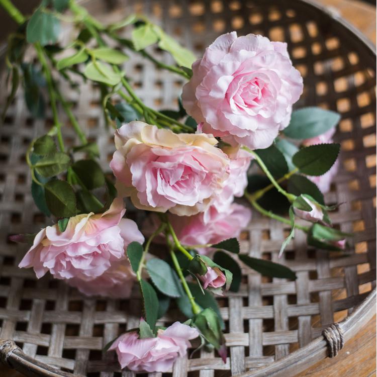 Faux Silk Real Touch Blooming Rose Stem in Pink 25