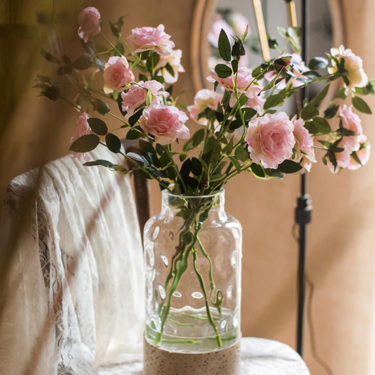 Faux Silk Real Touch Blooming Rose Stem in Pink 25