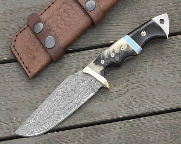 Reaver Hunting Knife with Ram Horn & Turquoise Handle - Gifts for You 'n Me