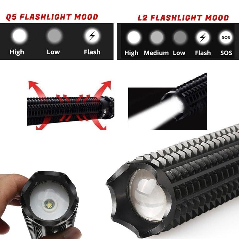 Rechargeable Adjustable LED Flashlights High Lumen Super Bright Handheld Waterproof Zoomable Portable Flashlight For Outdoor Baseball Bat Hiking CampingSelf Defense