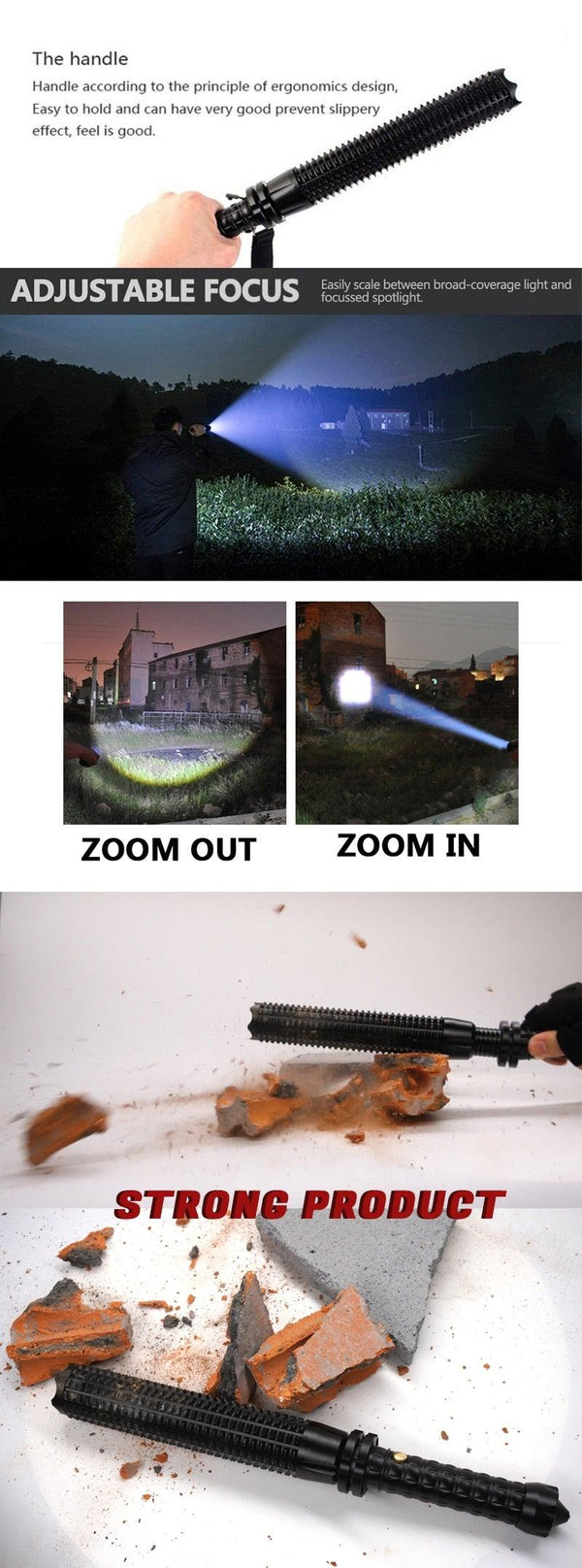 Rechargeable Adjustable LED Flashlights High Lumen Super Bright Handheld Waterproof Zoomable Portable Flashlight For Outdoor Baseball Bat Hiking CampingSelf Defense