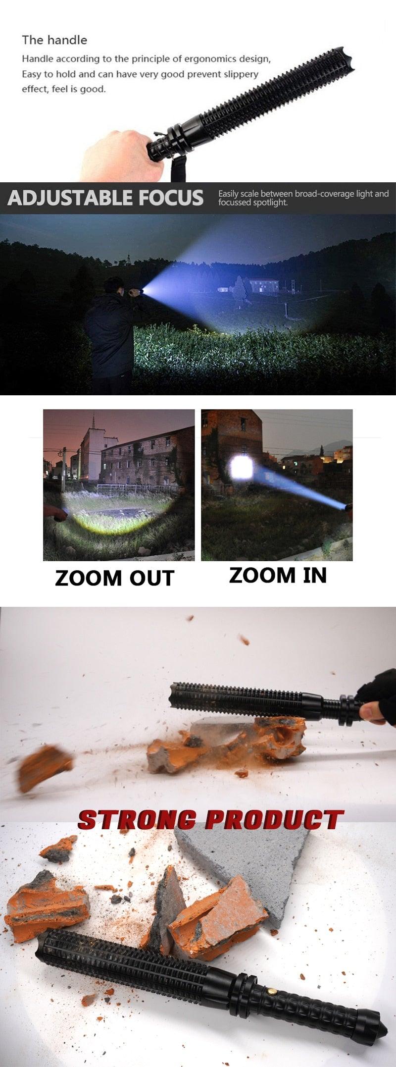 Rechargeable Adjustable LED Flashlights High Lumen Super Bright Handheld Waterproof Zoomable Portable Flashlight For Outdoor Baseball Bat Hiking CampingSelf Defense