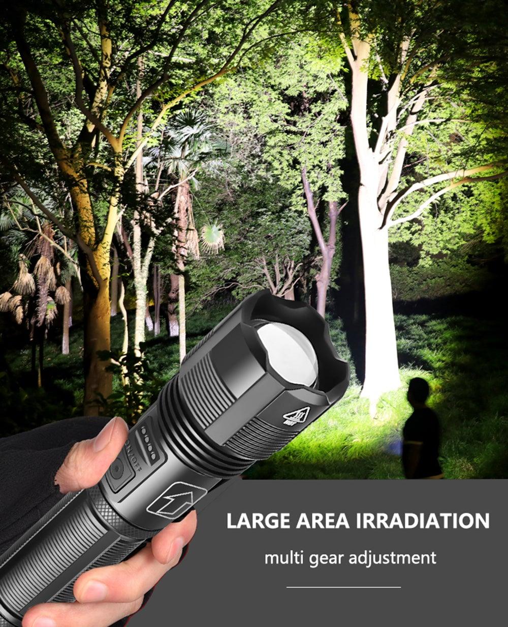 Rechargeable Adjustable Led Flashlights With High Lumen With Battery Display Super Bright Waterproof Flashlight  5 Lighting Modes For Adventure Hiking Camping Hunting New Design
