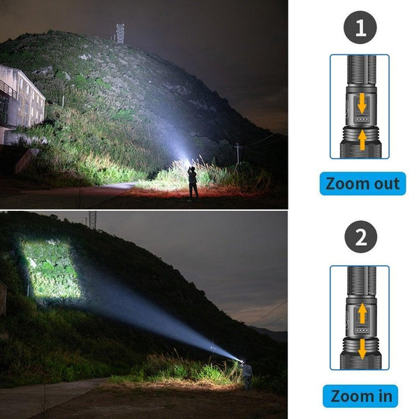 Rechargeable Adjustable Led Flashlights With High Lumen With Battery Display Super Bright Waterproof Flashlight  5 Lighting Modes For Adventure Hiking Camping Hunting New Design