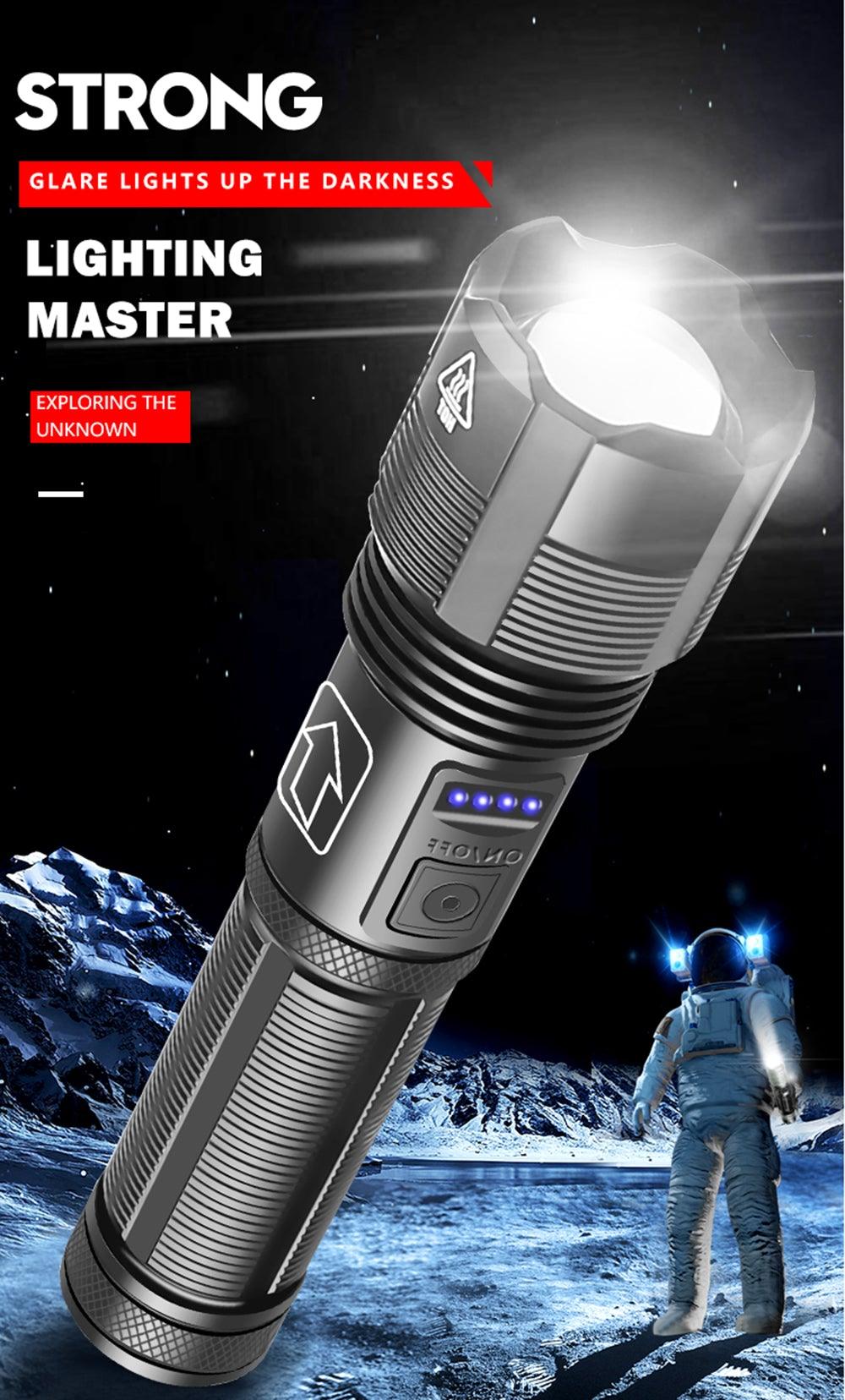 Rechargeable Adjustable Led Flashlights With High Lumen With Battery Display Super Bright Waterproof Flashlight  5 Lighting Modes For Adventure Hiking Camping Hunting New Design