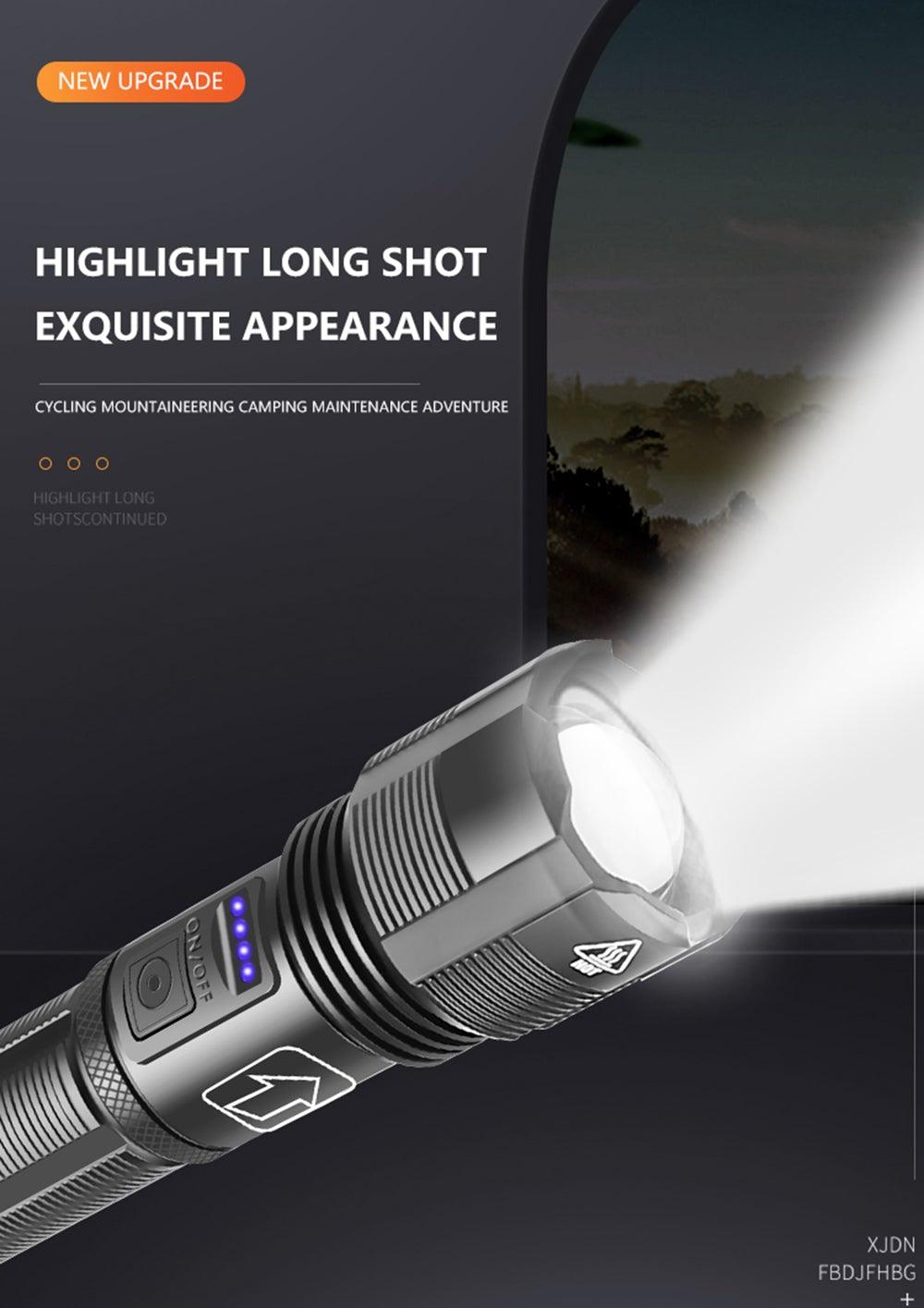 Rechargeable Adjustable Led Flashlights With High Lumen With Battery Display Super Bright Waterproof Flashlight  5 Lighting Modes For Adventure Hiking Camping Hunting New Design