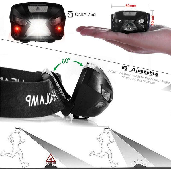 Rechargeable Adjustable LED USB Headlamp 10000Lm Powerfull Adjustable Waterproof Headlight Body Motion Sensor Head Flashlight For Outdoor Hiking Camping Torch Light Lamp