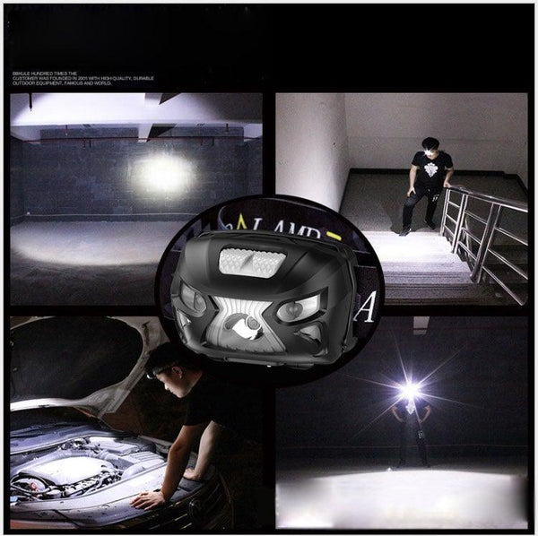 Rechargeable Adjustable  LED USB Headlight Powerfull Elastic High Lumens Headband Headlamp Motion Sensor Flashlight For Adults Kids Running Camping Hiking Camping