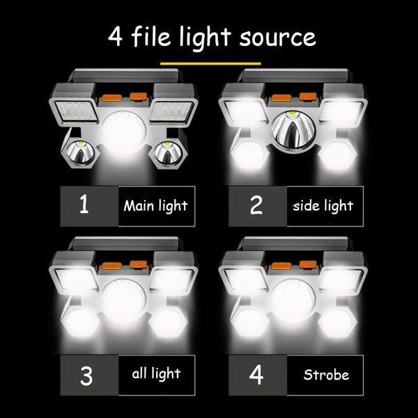 Rechargeable Adjustable  USB 5LED Headlamp with High Lumen Handsfree Waterproof Portable Ability Focusing Ring Headlight Flashlight  Torchlight For Outdoor  Camping Hiking Running Headlight