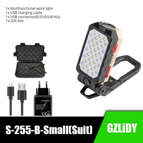 Rechargeable Adjustable USB LED Portable Charger Battery High Capacity with Digital Display LCD Screen Waterproof Flashlight COB Work Light For Repairing Outdoor Camping