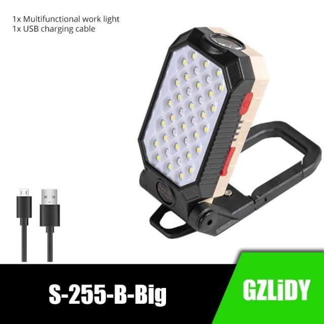 Rechargeable Adjustable USB LED Portable Charger Battery High Capacity with Digital Display LCD Screen Waterproof Flashlight COB Work Light For Repairing Outdoor Camping