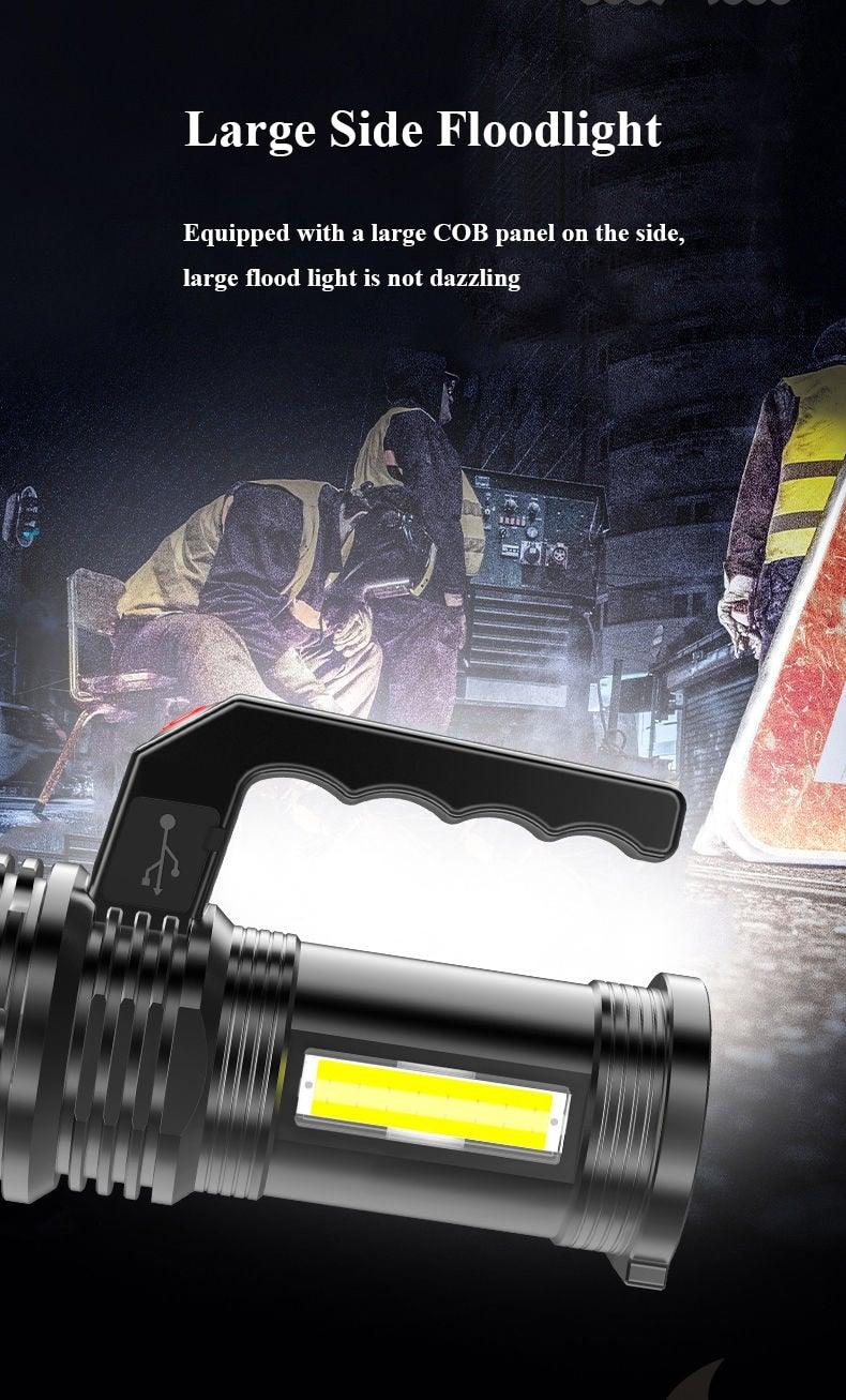 Rechargeable Handheld Flashlights Waterproof  3 Switch Mode Powerful High Lumens Spotlight Fashlight High Power Portable LED Waterproof Outdoor Long Lasting Spot Light Flashlight For Home & Outdoor Use