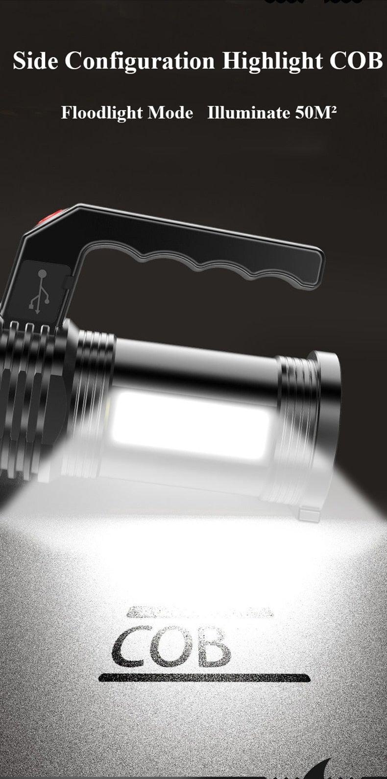 Rechargeable Handheld Flashlights Waterproof  3 Switch Mode Powerful High Lumens Spotlight Fashlight High Power Portable LED Waterproof Outdoor Long Lasting Spot Light Flashlight For Home & Outdoor Use