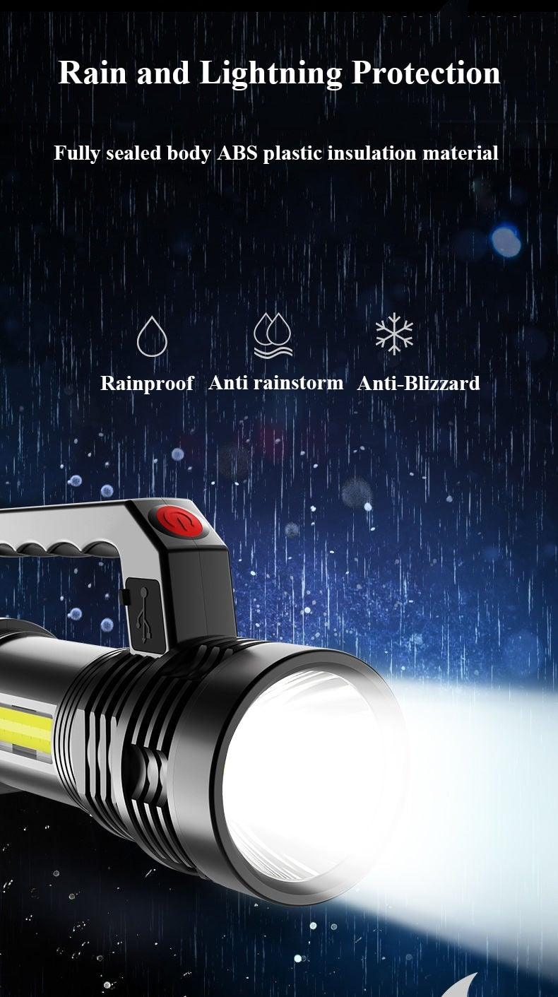 Rechargeable Handheld Flashlights Waterproof  3 Switch Mode Powerful High Lumens Spotlight Fashlight High Power Portable LED Waterproof Outdoor Long Lasting Spot Light Flashlight For Home & Outdoor Use