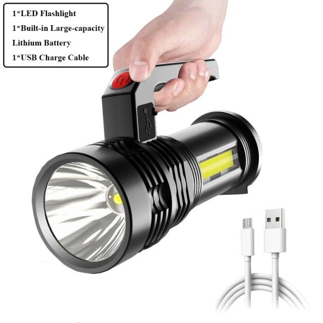 Rechargeable Handheld Flashlights Waterproof  3 Switch Mode Powerful High Lumens Spotlight Fashlight High Power Portable LED Waterproof Outdoor Long Lasting Spot Light Flashlight For Home & Outdoor Use