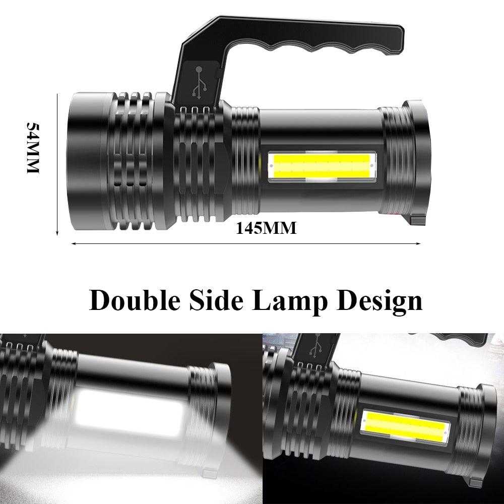 Rechargeable Handheld Flashlights Waterproof  3 Switch Mode Powerful High Lumens Spotlight Fashlight High Power Portable LED Waterproof Outdoor Long Lasting Spot Light Flashlight For Home & Outdoor Use