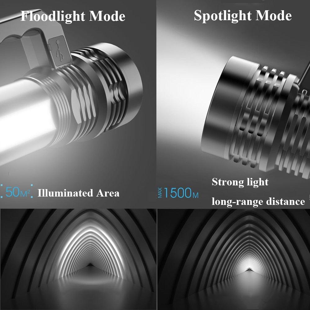 Rechargeable Handheld Flashlights Waterproof  3 Switch Mode Powerful High Lumens Spotlight Fashlight High Power Portable LED Waterproof Outdoor Long Lasting Spot Light Flashlight For Home & Outdoor Use
