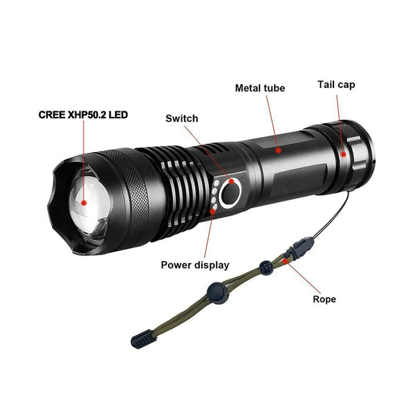 Rechargeable LED Flashlights High Lumens Waterproof Zoomable Super Bright Tactical Flashlight Powerful  USB LED CREE Flashlight  Hand Lamp For Hiking Camping Household Outdoor Sport