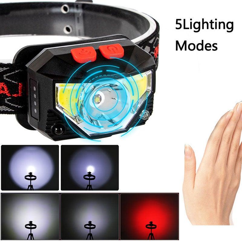 Rechargeable LED Powerfull Headlamp Flashlight USB Waterproof Headlamp Motion Body Sensor Headlight For Adults & Kids Camping Flashlight Outdoors Camping Running Biking Fishing