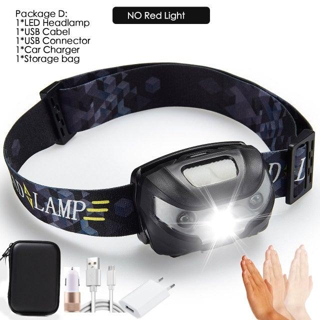 Rechargeable LED Powerfull Headlamp Flashlight USB Waterproof Headlamp Motion Body Sensor Headlight For Adults & Kids Camping Flashlight Outdoors Camping Running Biking Fishing