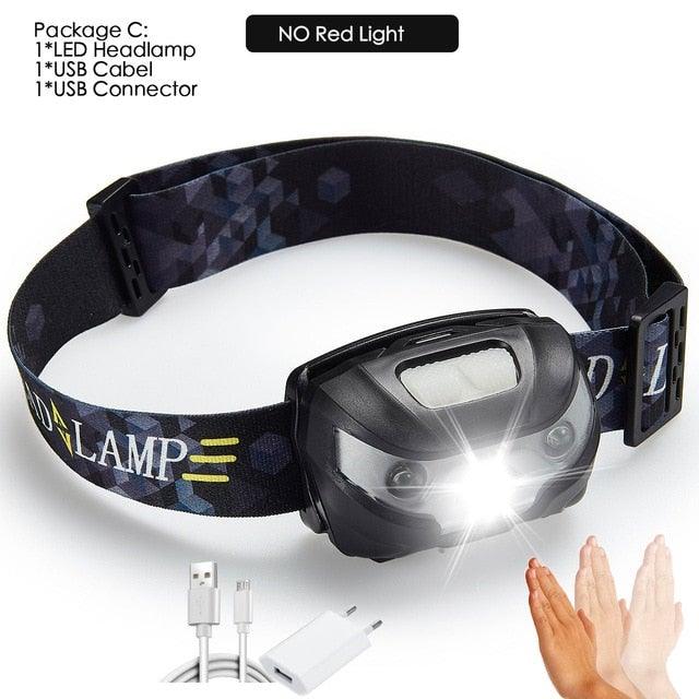 Rechargeable LED Powerfull Headlamp Flashlight USB Waterproof Headlamp Motion Body Sensor Headlight For Adults & Kids Camping Flashlight Outdoors Camping Running Biking Fishing