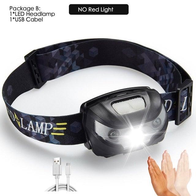 Rechargeable LED Powerfull Headlamp Flashlight USB Waterproof Headlamp Motion Body Sensor Headlight For Adults & Kids Camping Flashlight Outdoors Camping Running Biking Fishing