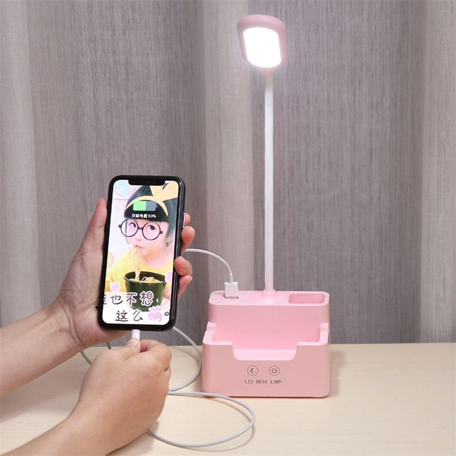 Rechargeable Led Table Lamp With Fan Touch Dimmable Desk Lamp Eye protection Reading Light For Kid With Phone Hoder Pen Holder Decorative Table Lamp Cute Study Lamps for Bedroom Décor