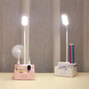 Rechargeable Led Table Lamp With Fan Touch Dimmable Desk Lamp Eye protection Reading Light For Kid With Phone Hoder Pen Holder Decorative Table Lamp Cute Study Lamps for Bedroom Décor