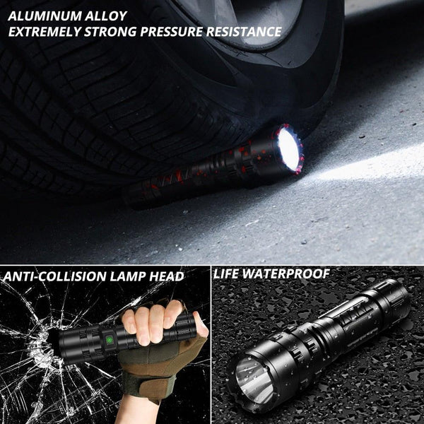 Rechargeable  LED Tactical Flashlights Waterproof Powerful High Lumen Super  Bright Power LED Aluminum Flashlight For Hiking Outdoor Camping Fishing Jogging Running HouseholdPowerful Light