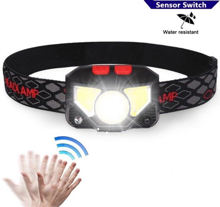 Rechargeable Powerful USB LED High Lumen Headlamp Ultra-Light Bright Headlight Waterproof Sensor Head Light  For Outdoors Camping Running Hiking Biking Fishing