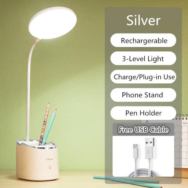 Rechargeable Table Lamp Storage Pen Holder Lamps Table 18 PCS LED Touch Table Lamp USB Hose Phone Stand Student Desk Lamp Decorative Table Lamp Cute Study Lamps for Bedroom Décor