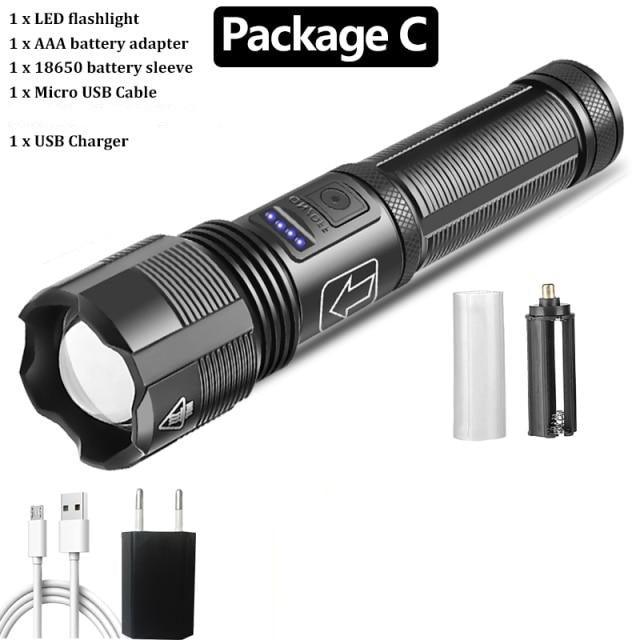 Rechargeable Tactical Flashlight USB LED High Quality Zoomable Torchlight High Lumen Super Bright Flashlight Waterproof Flashlight For Outdoor  Best Camping Hiking Riding Flashlight