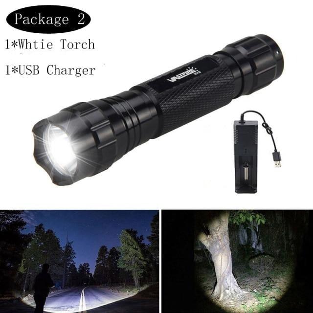 Rechargeable USB Charger High Lumen LED  Light Tactical Flashlight With Rail Mount Led Light White Tactical  Flashlight Pressure Switch For Long Distance Night Hunting