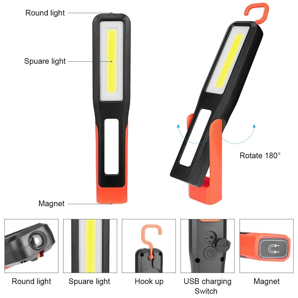 Rechargeable USB LED Work Lights Bright Flashlight and Work Light with Clip and Magnetic Base and Rotatable Clip  Magnetic Flashlight For Working Inspection Camping Car Repair Maintenance