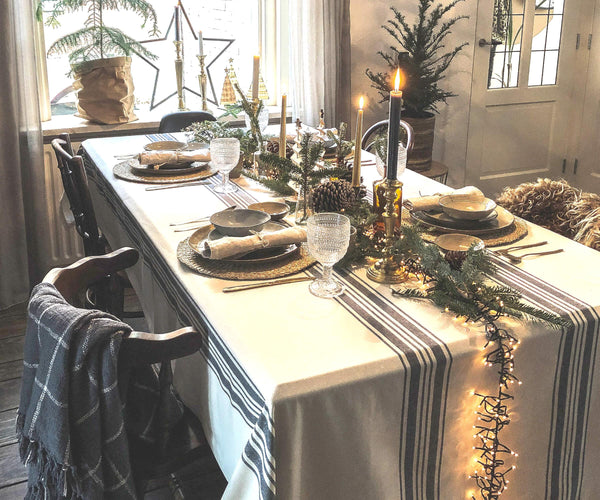 Navy Blue Striped Tablecloth