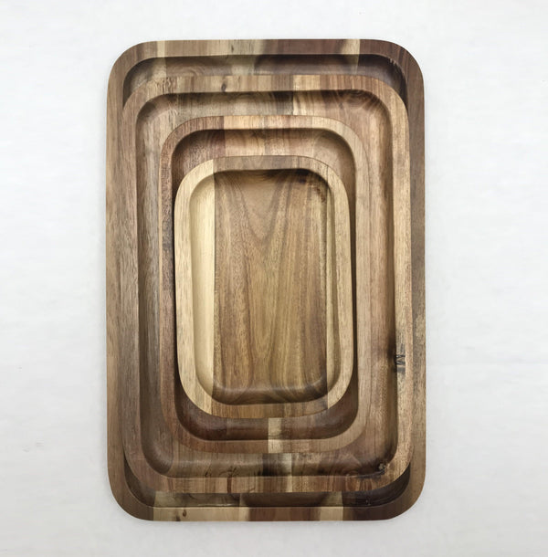 [ Set of 3 ] Zavis Green Acacia Wood Serving rectangle Stackable Tray / Dish 12
