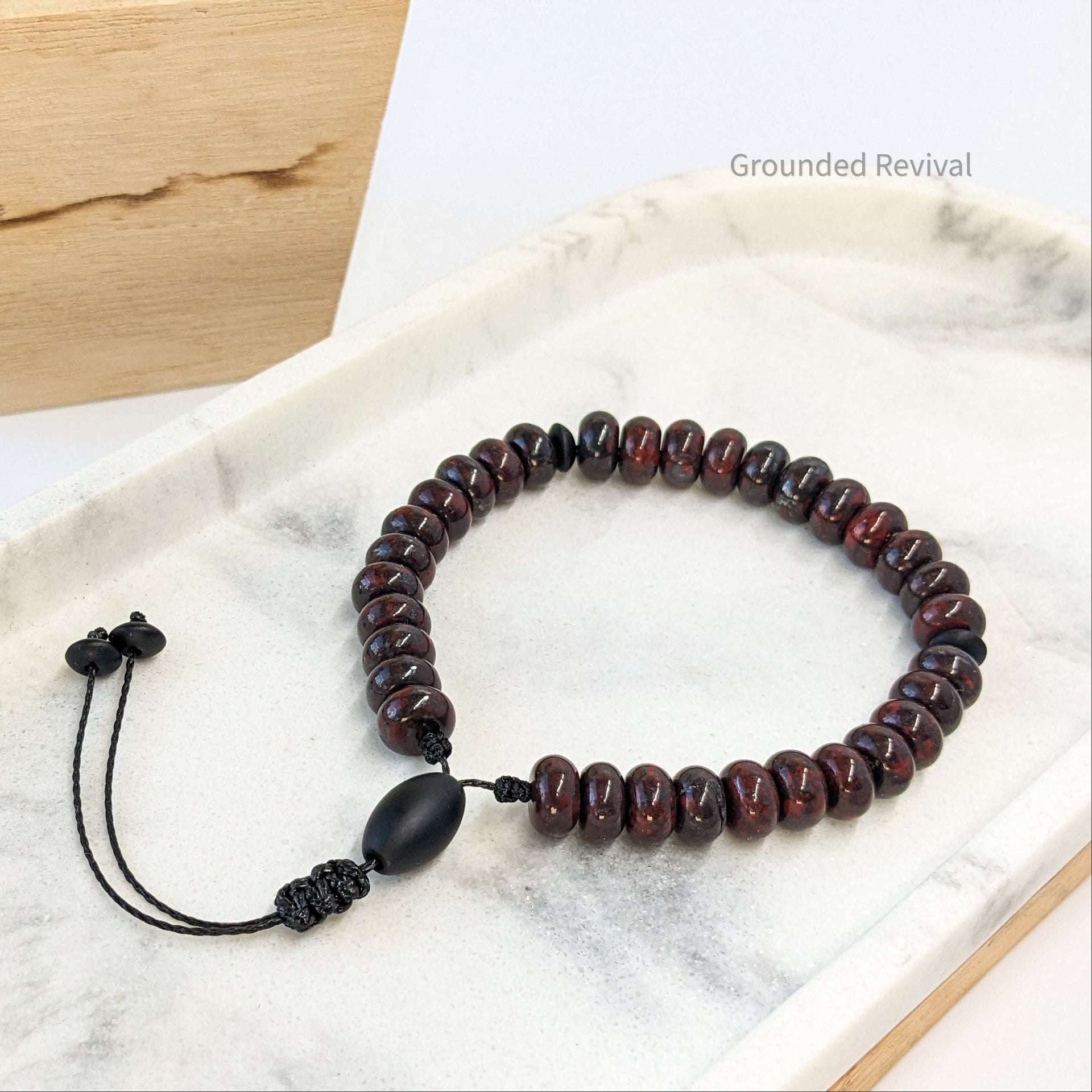 Red Bloodstone Tasbih Bracelet | Men's Prayer Beads - 33 Disc Beads, 8mm
