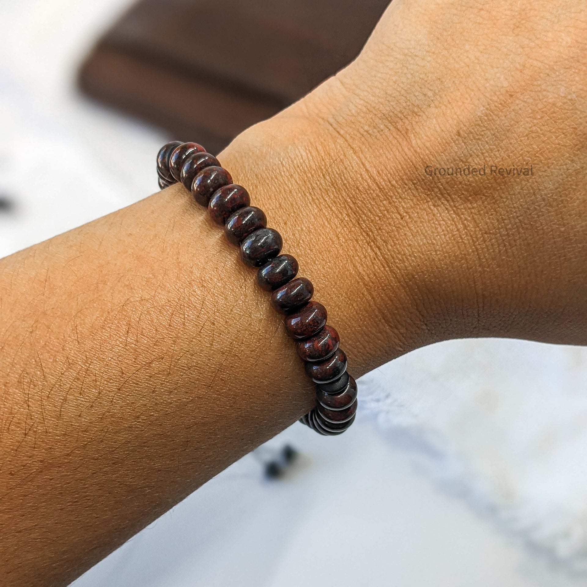 Red Bloodstone Tasbih Bracelet | Men's Prayer Beads - 33 Disc Beads, 8mm