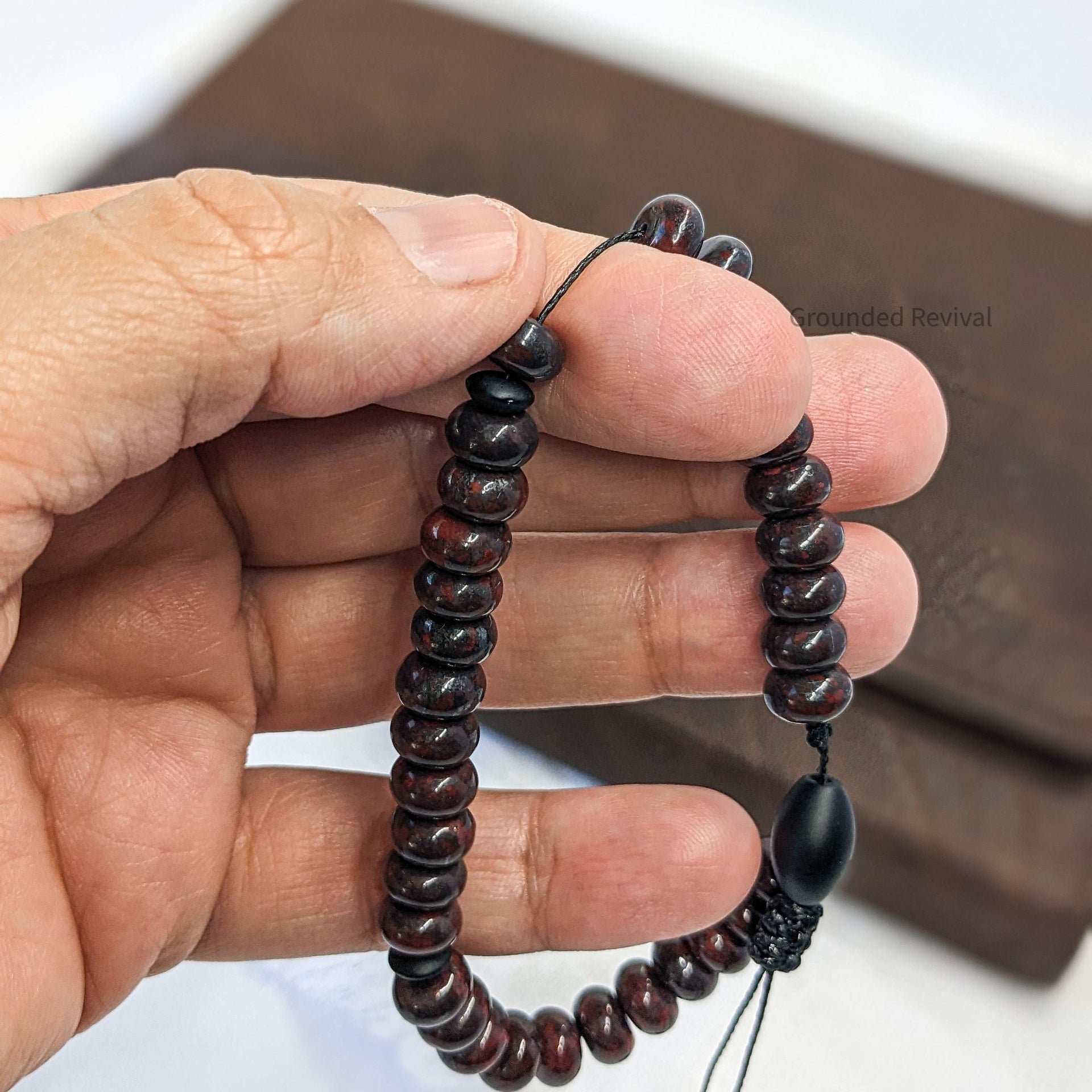 Red Bloodstone Tasbih Bracelet | Men's Prayer Beads - 33 Disc Beads, 8mm