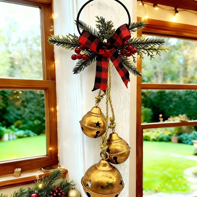 Red Burlap Triple Bell Doorbell with Large Bow